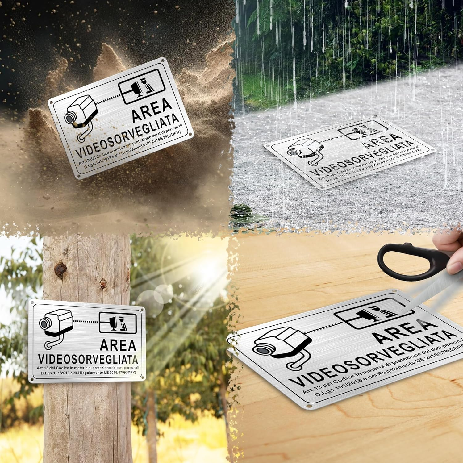 TAKULA Kit 2 Security Signs 22 X 15 Cm - Video Surveillance Camera with Sign House CCTV and Folder Video Surveillance Area Made of Satin Aluminium Rustproof image number 4