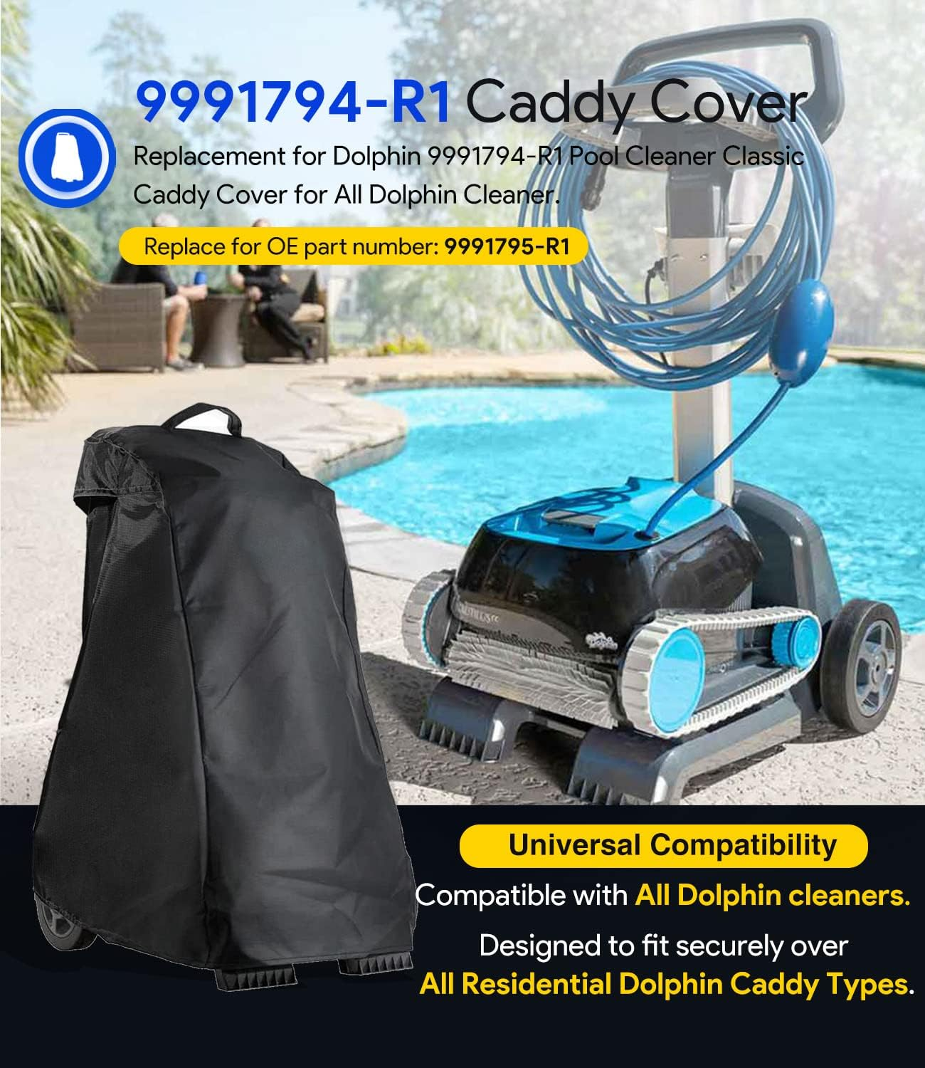 Replacement for Dolphin 9991794-R1 Robotic Pool Cleaner Classic Caddy Cover for All Dolphin Cleaner, Waterproof image number 5