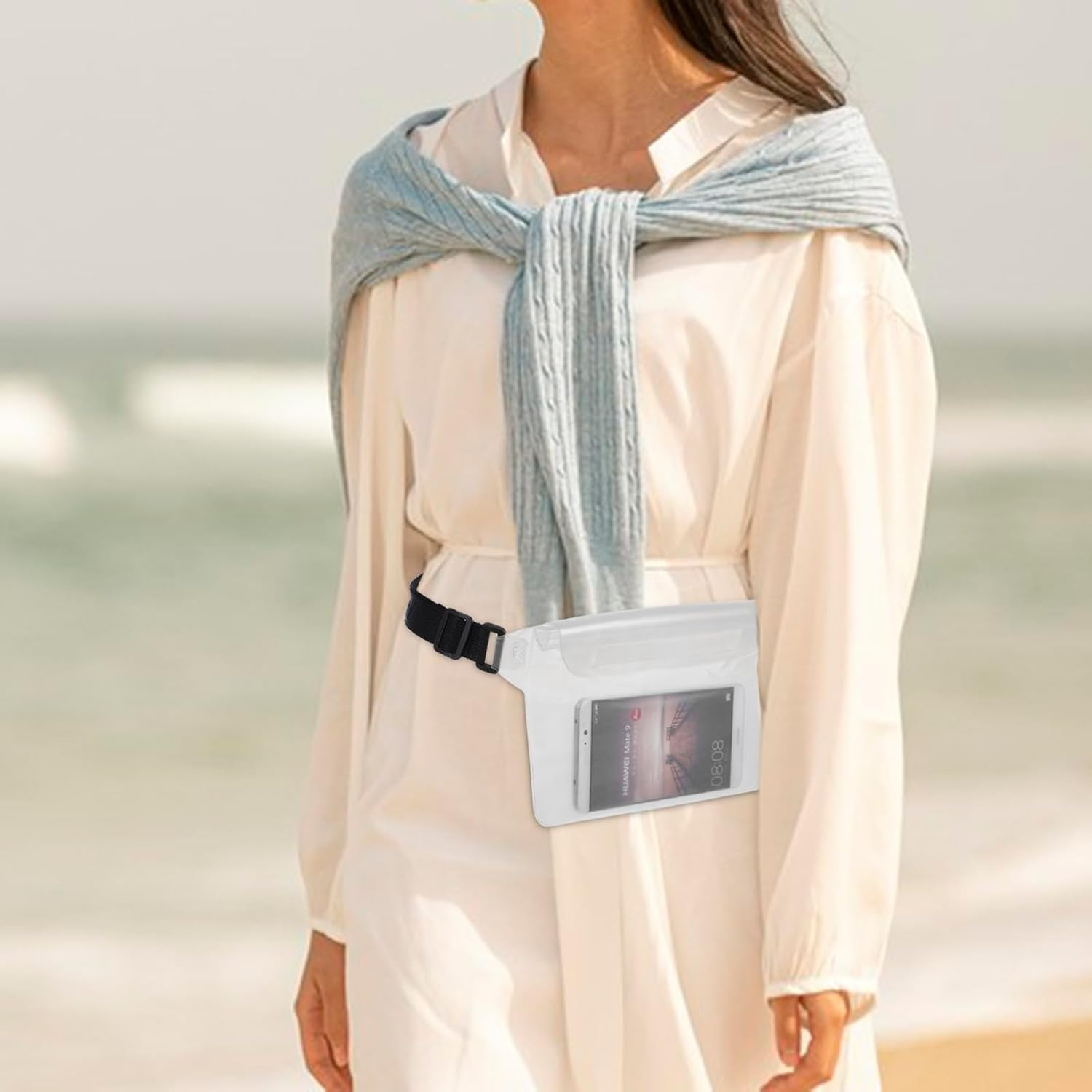 NAMOARLY 2Pcs Waterproof Dry Pouch with Adjustable Waist Strap, Plastic Fanny Pack for Swimming and Boating, Water-Resistant Phone Waist Bag for Outdoor Sports