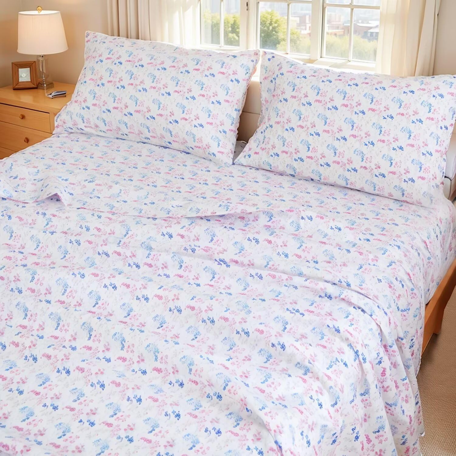 UDEAL Flower Bed Sheets Queen Size,Deep Pocket Queen Sheet Sets Floral,Microfiber Queen Sheets Set Deep Pocket,Breathable & Cooling,Easy-Fit Soft,Christmas Tree