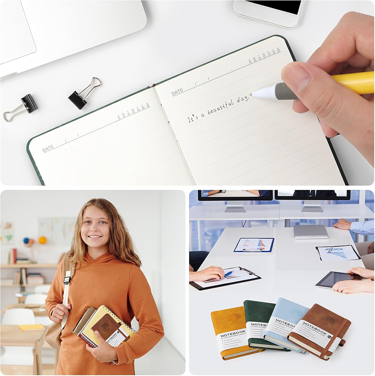 A6 Lined Journal Notebook, 192 Pages Leather Hardcover Notebook for Diary Writing, Work, Note Taking and Journaling(Brown) image number 4