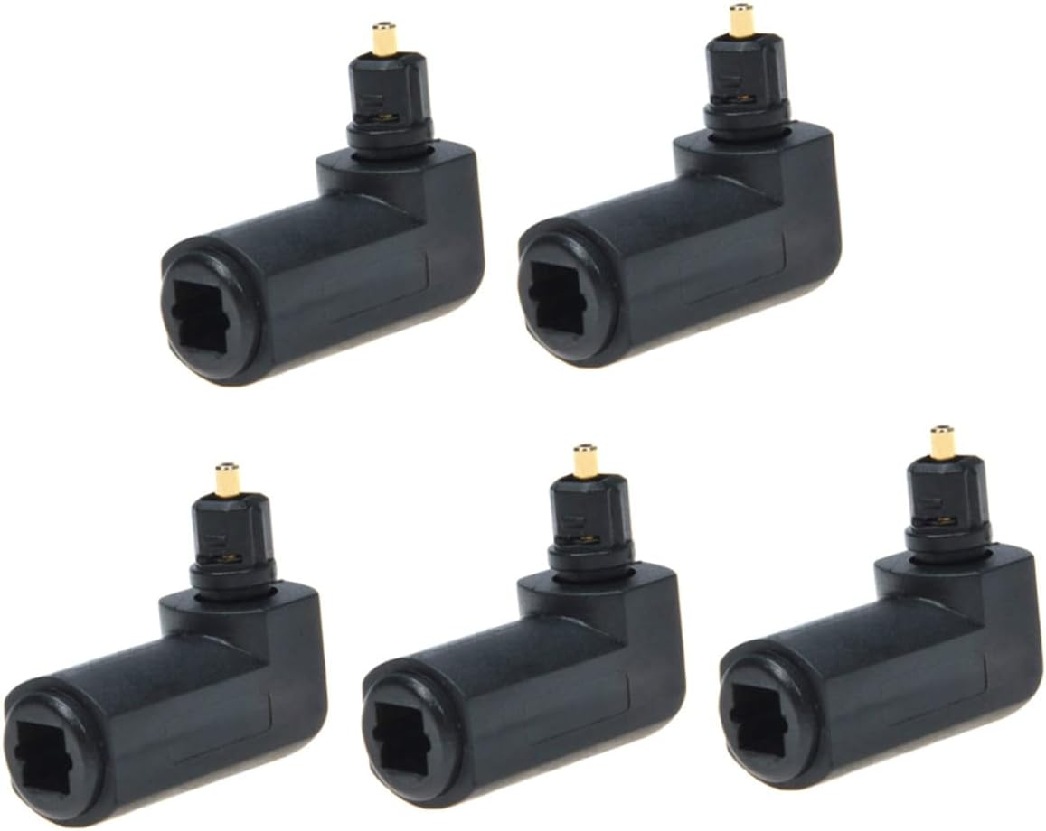 YOSADIER 5Pcs Fiber Optic Audio Adapter Male to Female Right Angle Connector with Rotatable Design Black PVC Shell for Home Theater Sound Bar and Tv image number 3
