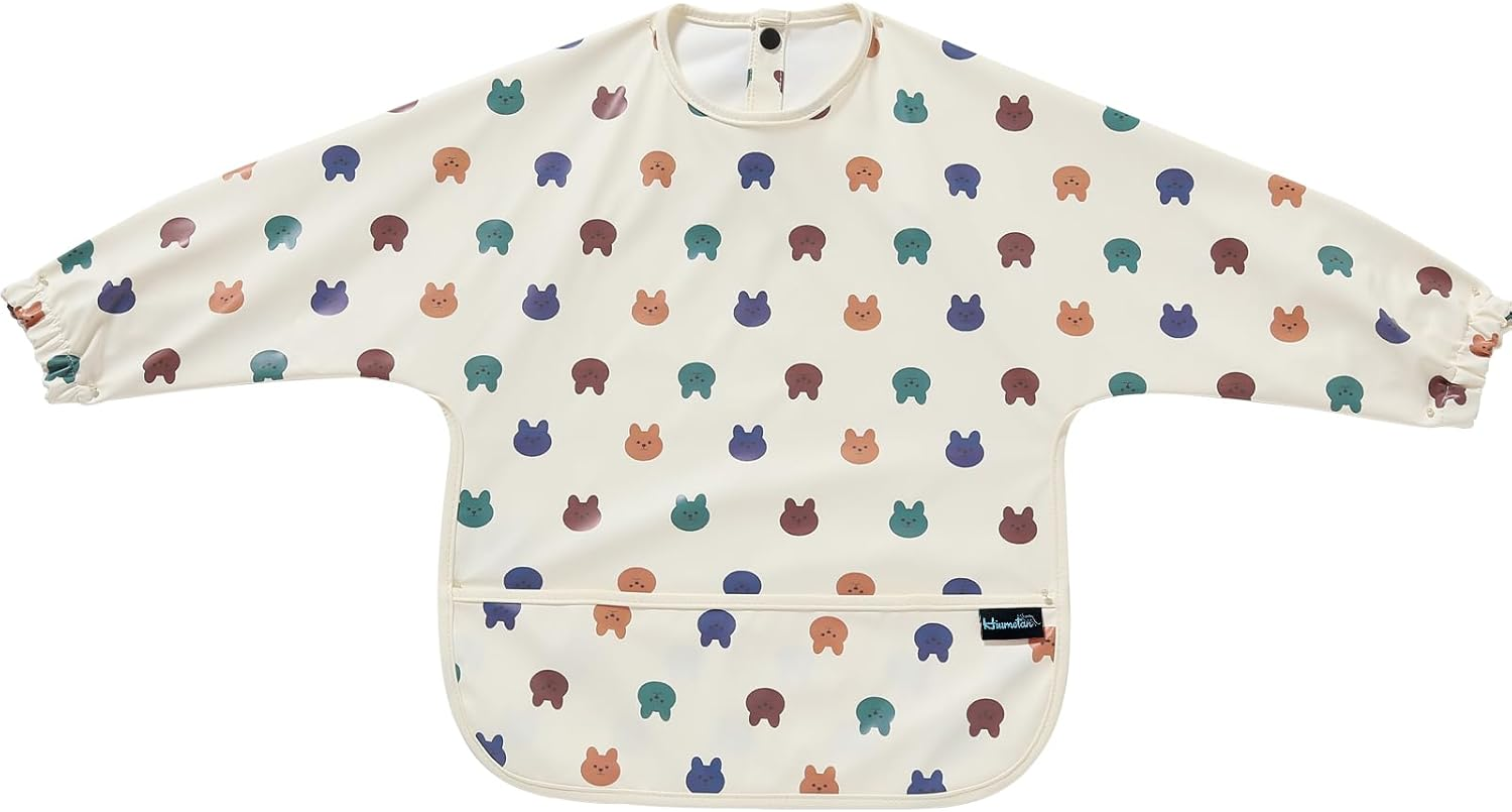 Hiumotan Feeding Bib & Baby Bib with Long Sleeves & BLW, Soft and Skin-Friendly Material, Coverall Bibs for Baby Feeding, Waterproof and Easy to Clean & Machine Washable, Infant Toddlers (Yellow) image number 4