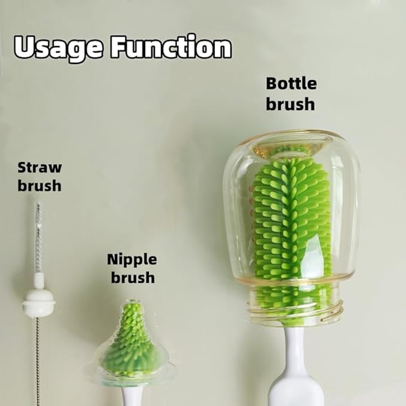 Portable Bottle Brush Set, Baby Bottle Cleaner with Storage Box,Travel Baby Bottle Drying Rack,Lawn Countertop Baby Bottle Drying Rack,Spring Green image number 4