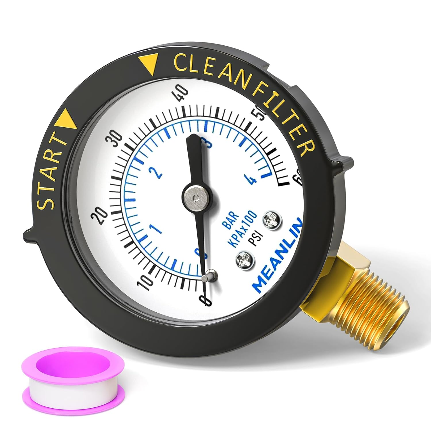 MEANLIN MEASURE 0~60Psi Plastic Frame 1/4" NPT Start and Clean Filter Pressure Gauge，Suitable for Swimming Pool, Spa, Aquarium，Lower Mount image number 3