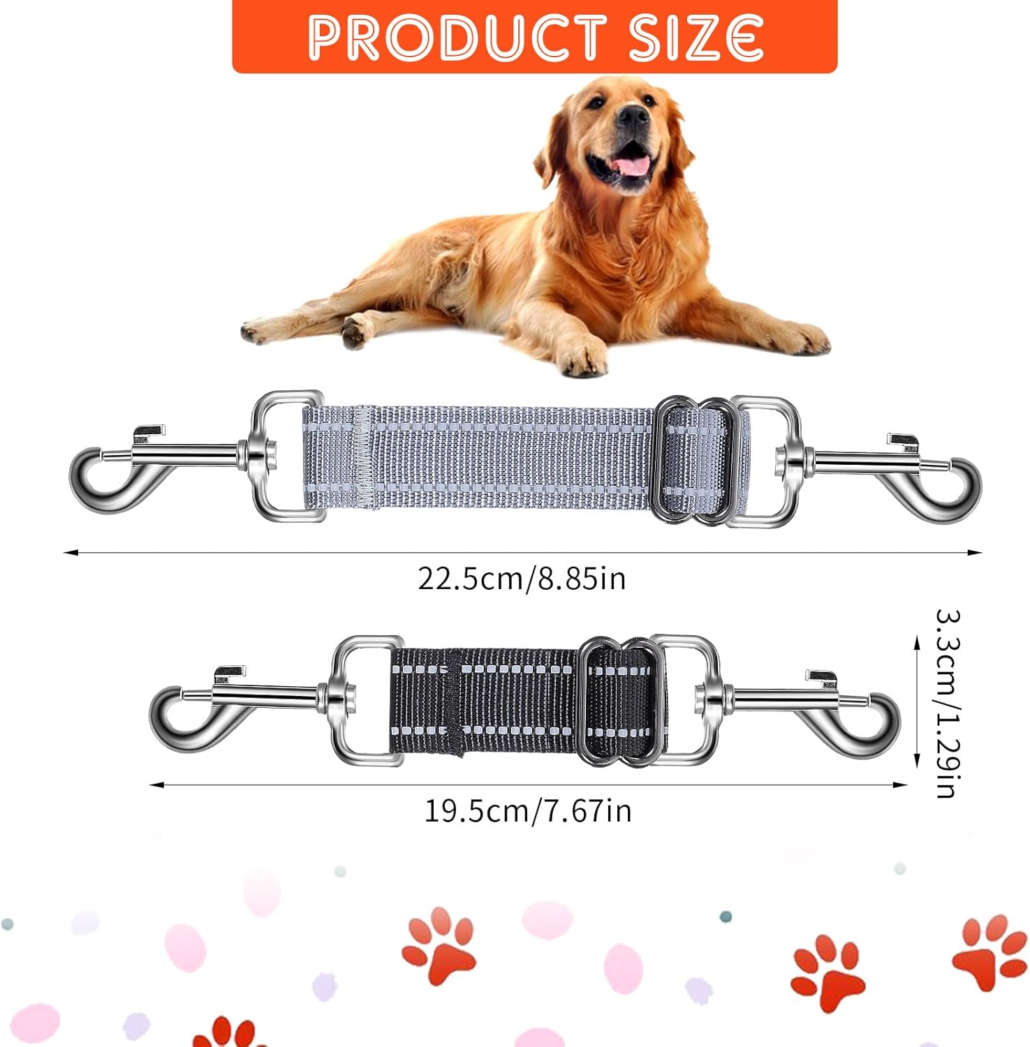 Short Lead Dog 2 Pieces Dog Lead Short Dog Collar Clips Adjustable Pet Puppy Collar Nylon Dog Safety Clasp Clip Harness Connector Double-Sided Dog Safety Clasp Clip image number 6