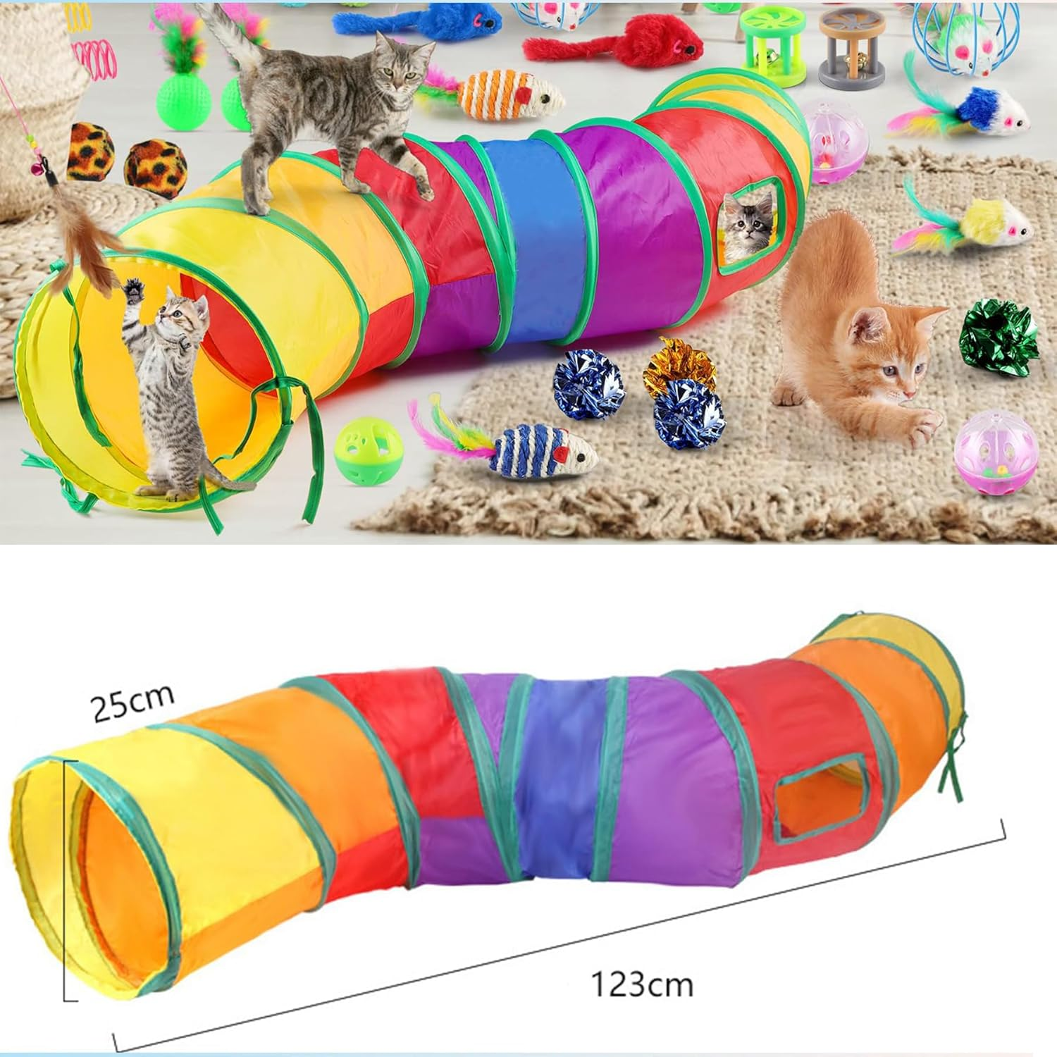 Cat Toys, Kitten Toys Cat Toys for Indoor Cats, Cat Toy Bulk Bundle, Include Cat Springs, Cat Wand, Cat Tunnel, Cat Teaser, Feather, Crinkle Balls for Cats, Cat Toy Mouse, Cat Tunnels for Indoor Cats