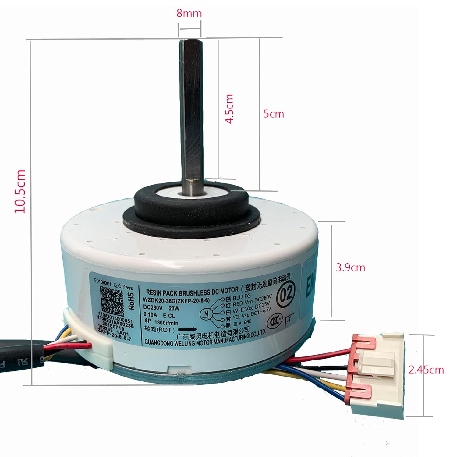 Air Conditioning Motor 20W WZDK20-38G (ZKFP-20-8-6) Brushless DC Fan Motor OEM Part image number 2