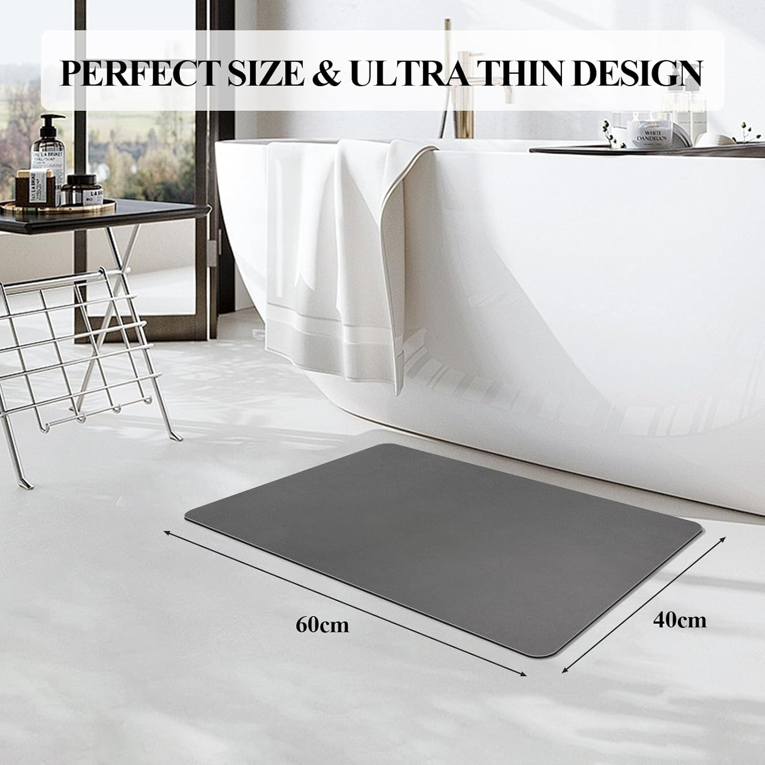 Bath Rugs Quick Dry, Super Absorbent Quick-Dry Bathroom Rug | Non-Slip Rubber Backing, Soft Floor Mat for Bathroom & Shower (Dark Grey, 40X60Cm) image number 4