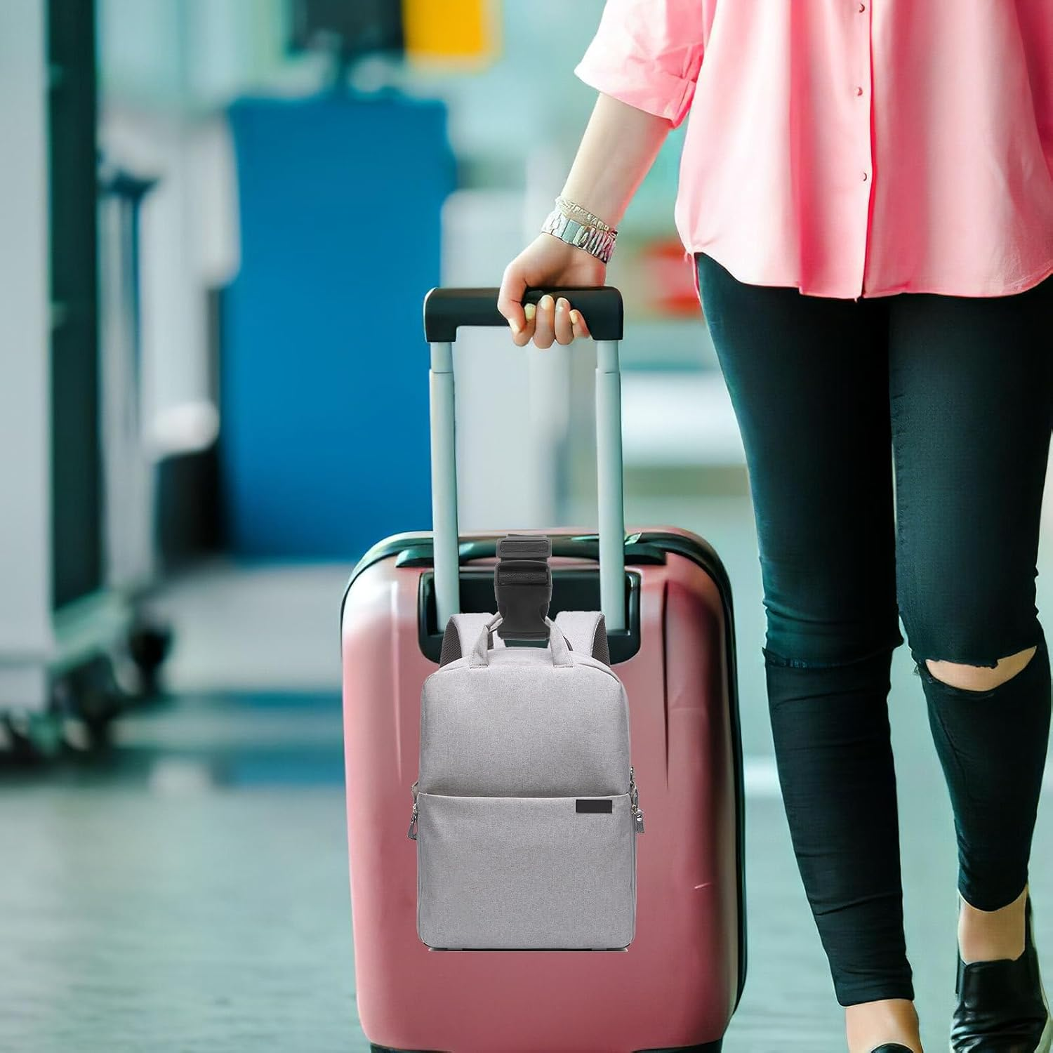 ULDIGI 4 Pcs Adjustable Luggage Straps for Travel Plastic and Fabric Suitcase Connector Bands Flexible Backpack and Suitcase Strap to Secure Multiple Bags Together image number 2