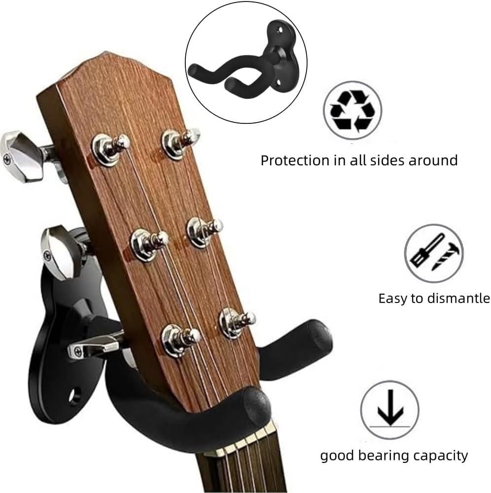 4 Pack Guitar Hanger Hook Wall Mount, Musical Instruments Stand for Hanging All Size Guitars, Bass,Mandolin Eatc. image number 5