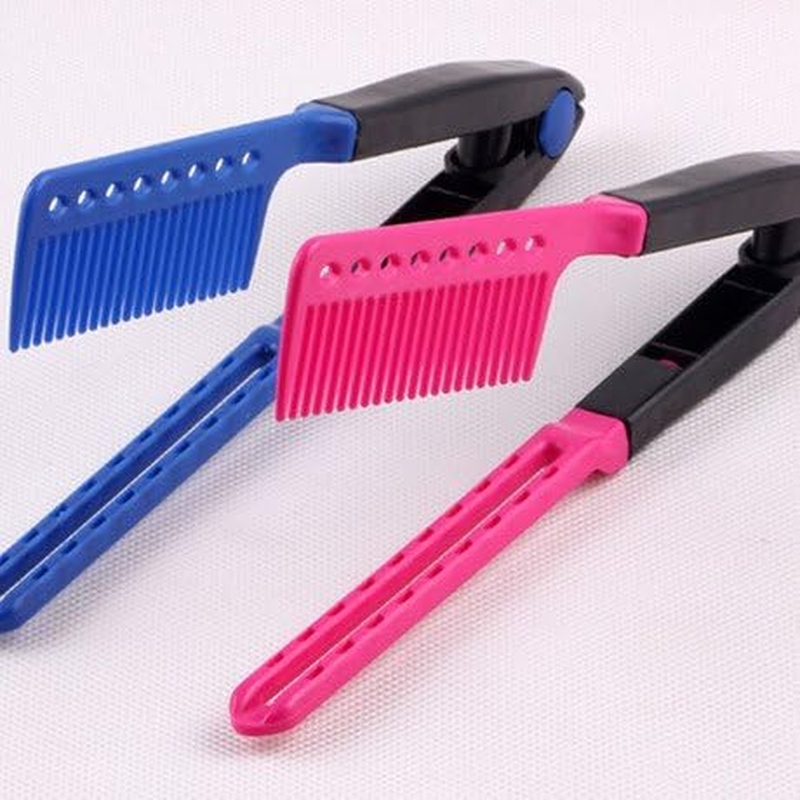 Hair Straightening Comb Haircut Anti-Static V Shape Comb Clip Clamp Hairdressing Styling Tools(Rose Red) image number 3