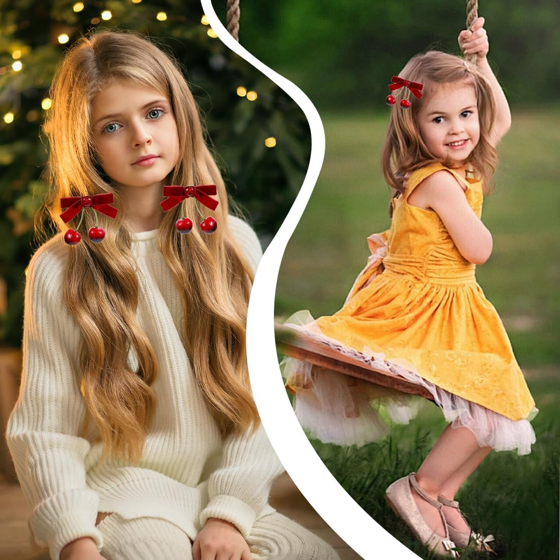 Bow Hair Clips, 1 Pair Cherry Hairpin Hair Clip Hair Bows Girls Non-Slip Alligator Hair Clips Hair Accessories for Christmas Wedding Birthday image number 5