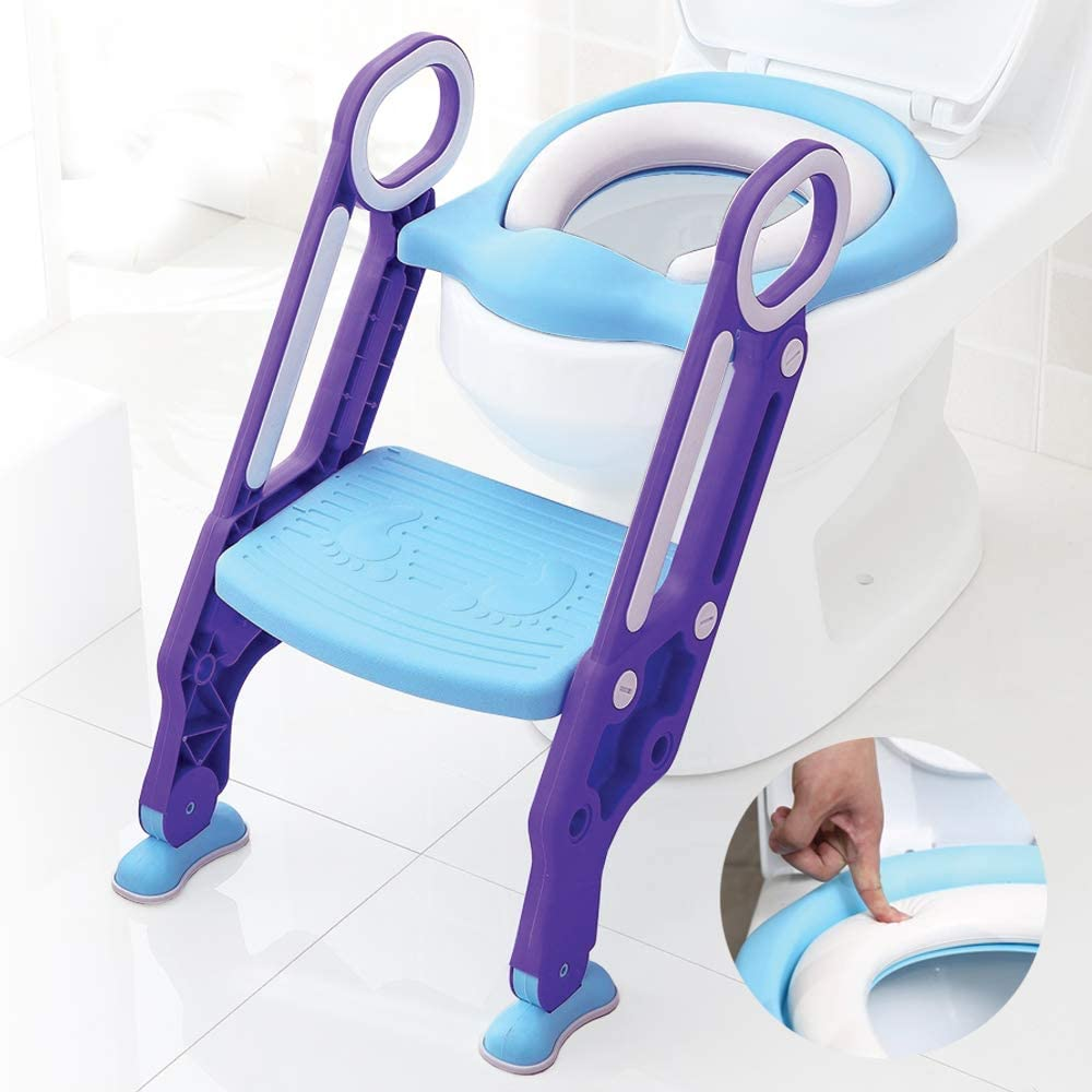 Baby Toddler Kids Potty Toilet Training Seat with Step Stool - Soft Cushion - Adjustable Footrest - Sturdy Design - Foldable - Portable - for Boys and Girls image number 2