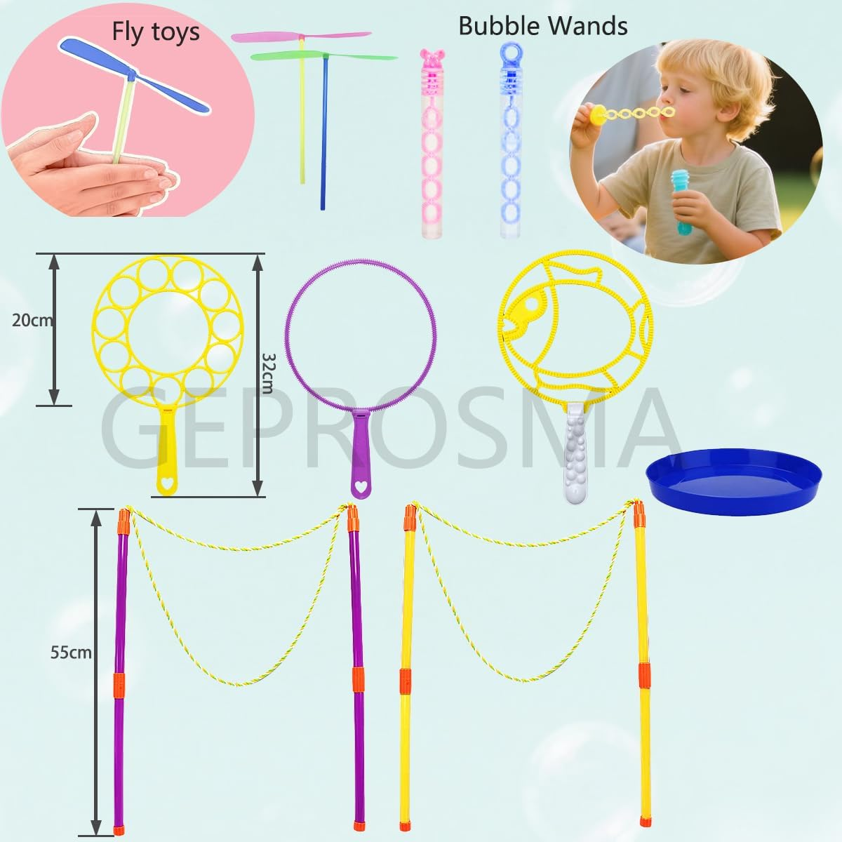 Bubble Machine Giant Bubble Wands Kit for Kids Toddlers,55Cm Big Bubble Wands Bulk Set,Large Bubble Rope Blower Maker,Outdoor Toys Garden Games Party Favors Gifts