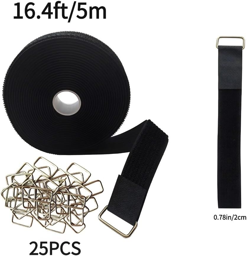 16.4Ft X 0.8In Adjustable Cable Straps with 25 Buckles, Free Cut Length, Black Reusable Fastening Cable Ties, Hook and Loop Securing Strap for Cable Tidy, Wire Management, Cord Organiser, Black image number 5