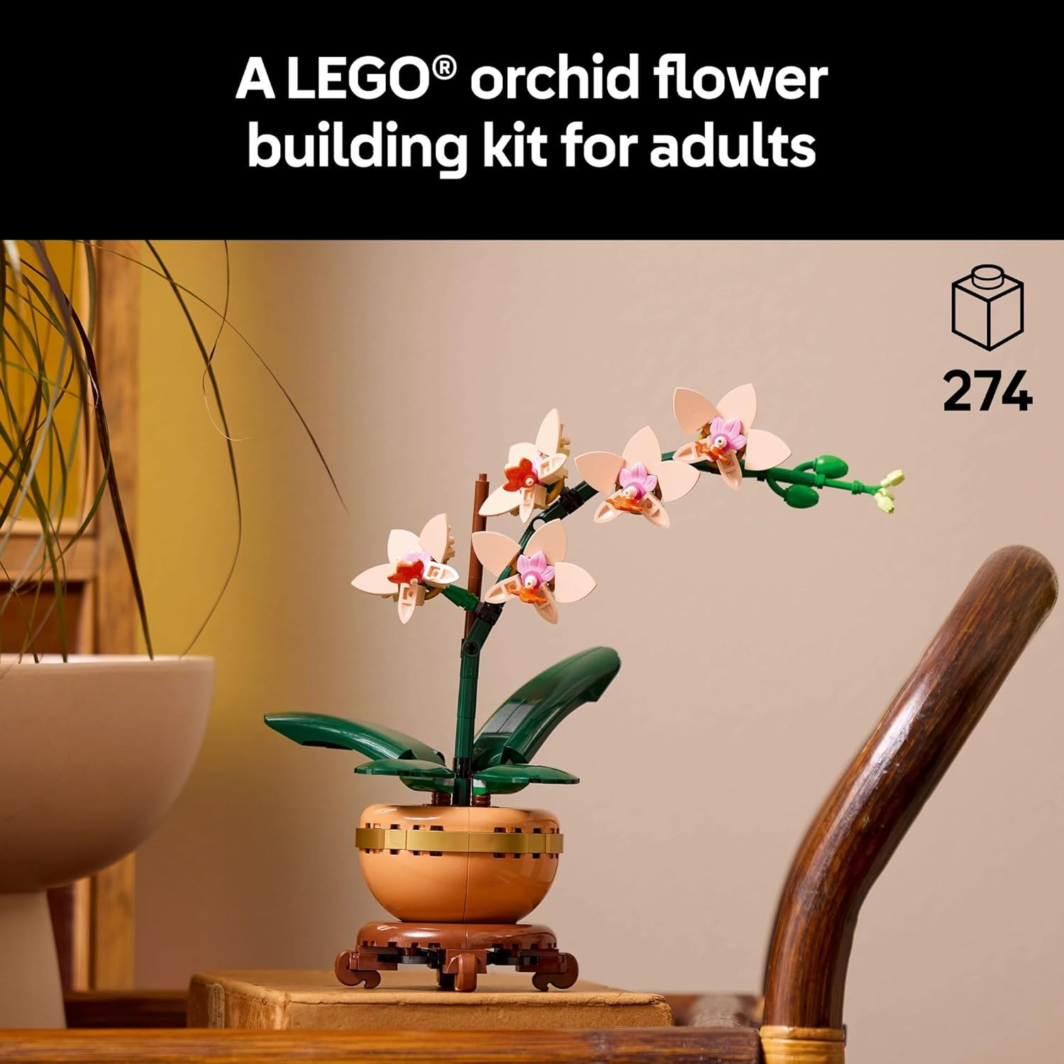 LEGO Botanicals Mini Orchid Artificial Plant Craft Kit for Adults, Model Building Set with Faux Flowers in a Terracotta Style Flowerpot, Office or Home Decor Treat for Women and Men 10343 image number 5