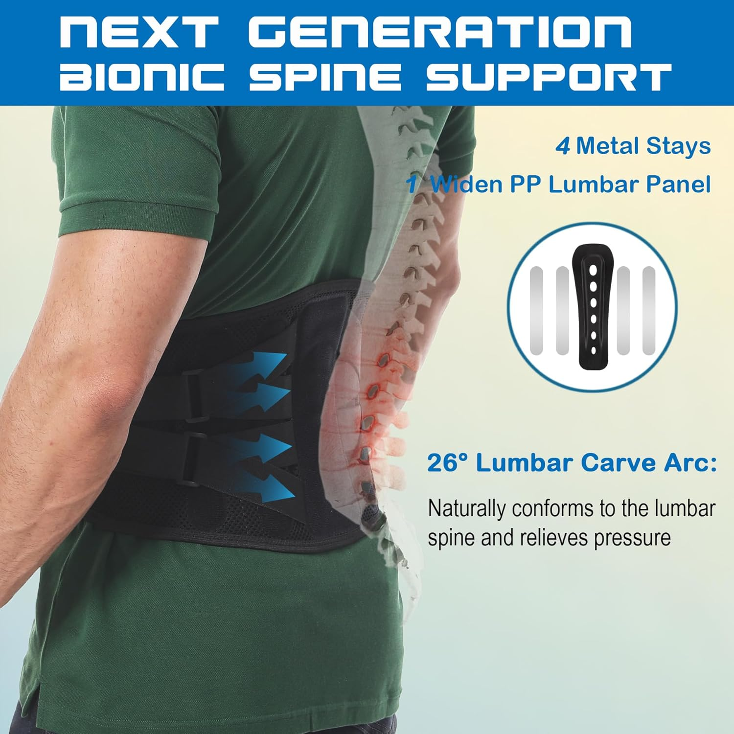 Paskyee Back Brace with Bionic Support System, Knitted Back Support Belt, Ergonomic Curved Spine Support for Women Men, Pain Relief from Lower Back, Sciatica, Herniated Disc, Scoliosis image number 1