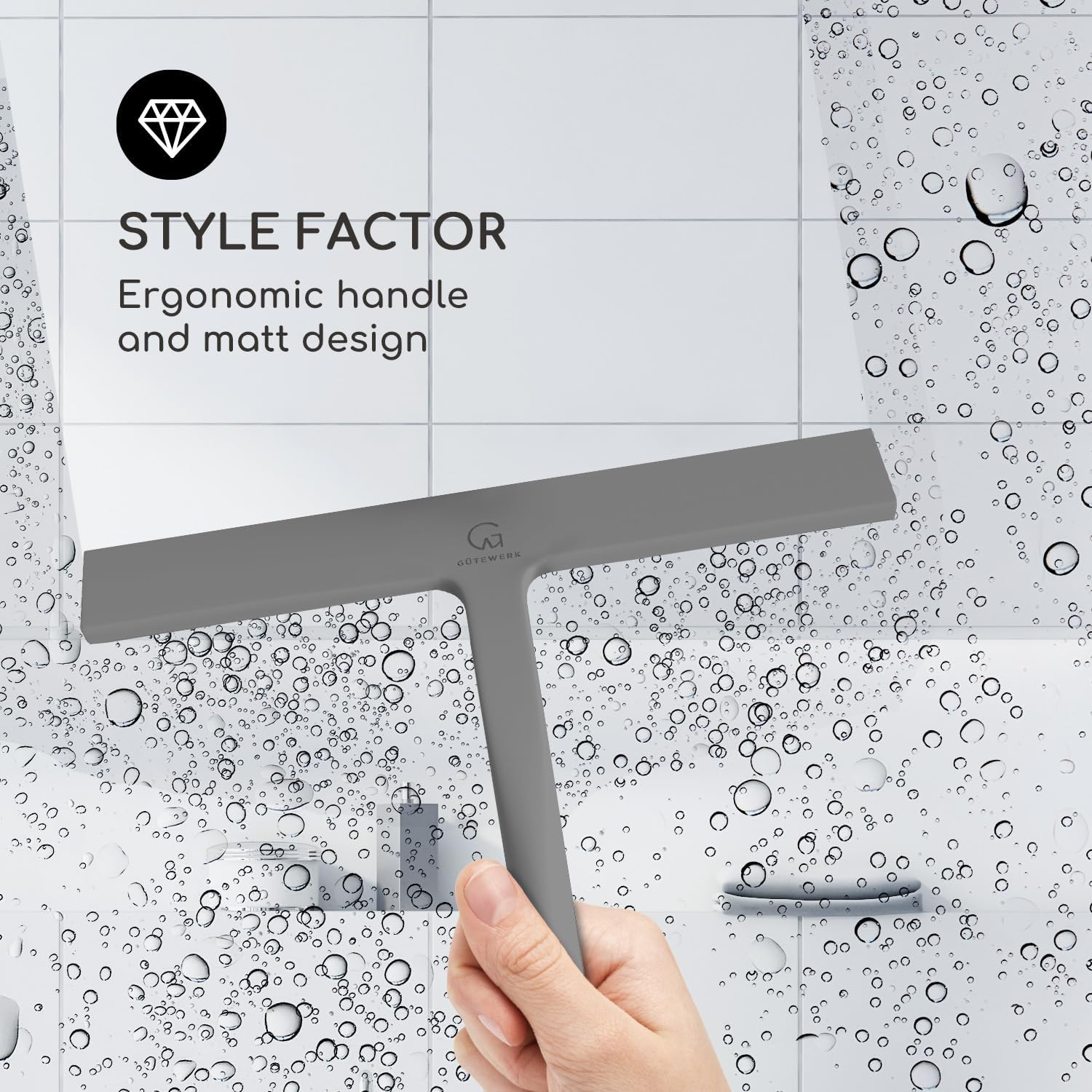 G&Uuml;TEWERK Shower Squeegee for Glass Doors and Windows - 9 Inch Grey Rubber Blade for Cleaning