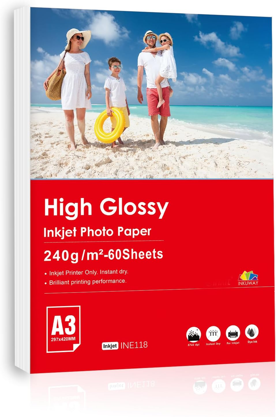 INKUWAY A3 60Sheets 240Gsm Glossy Photo Paper Inkjet Gloss for Photos Print Menu Poster Playbill DIY Cards Crafts Placard Printing image number 3