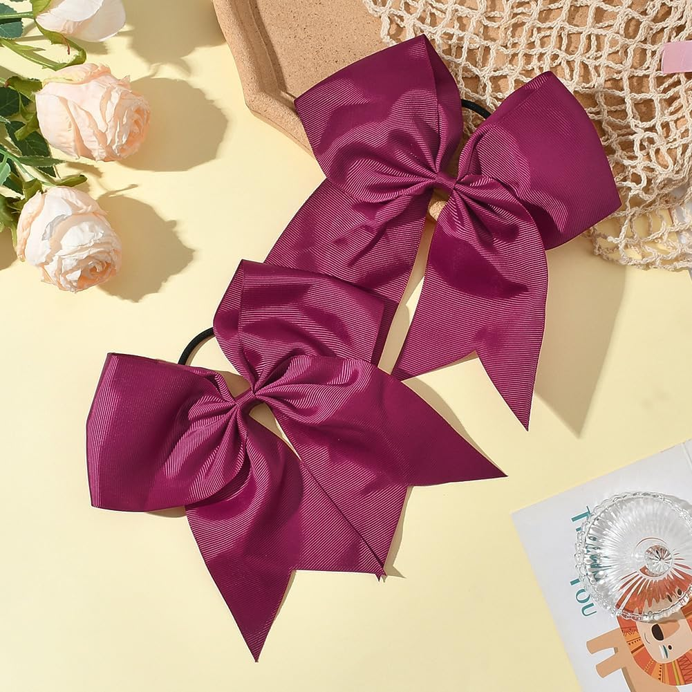 SUNNYCLUE 1 Box 2Pcs 7 Inch Red Bow Ponytail Holder Large Cheer Bows 20Cm Big Elastic Band Conquette Cute Silk Ribbon Cheerleading Hair Tie Bowknot for Women Basketball Sports Competition Cheerleader image number 4