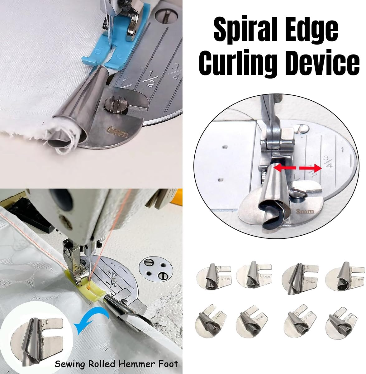 AIMALL 8PCS 3-10Mm Sewing Rolled Hemmer Foot 8 Sizes Wide Rolled Hem Pressure Foot for Precision Hemming image number 2