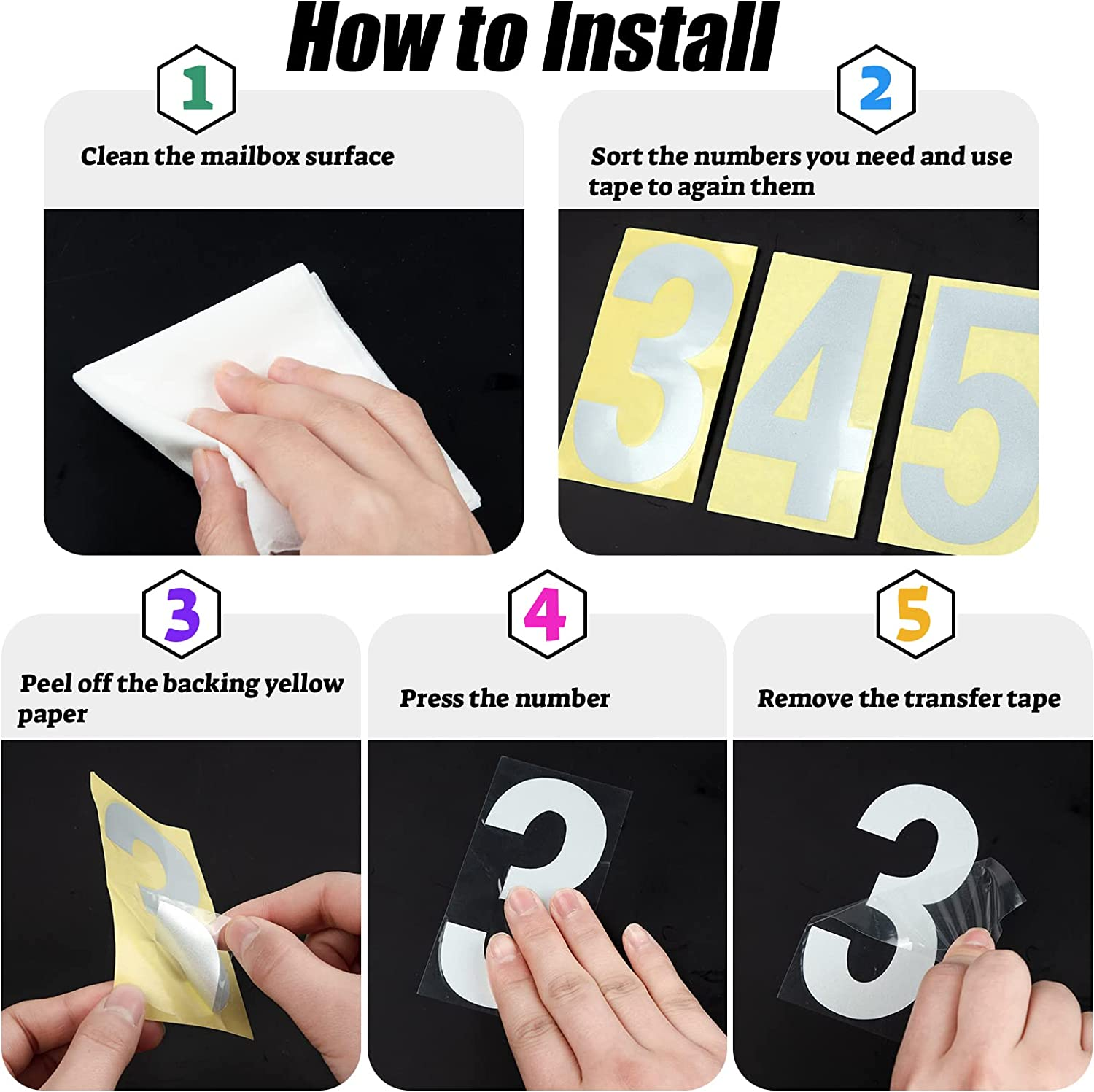 Reflective Mailbox Numbers for outside - 60 Pcs Waterproof Mailbox Numbers Stickers, Large 3 Inch 2 Inch Self Adhesive 0-9 Vinyl Number for Mailbox, Door, Garbage Bins, Address Number (White) - 60Pcs White image number 4