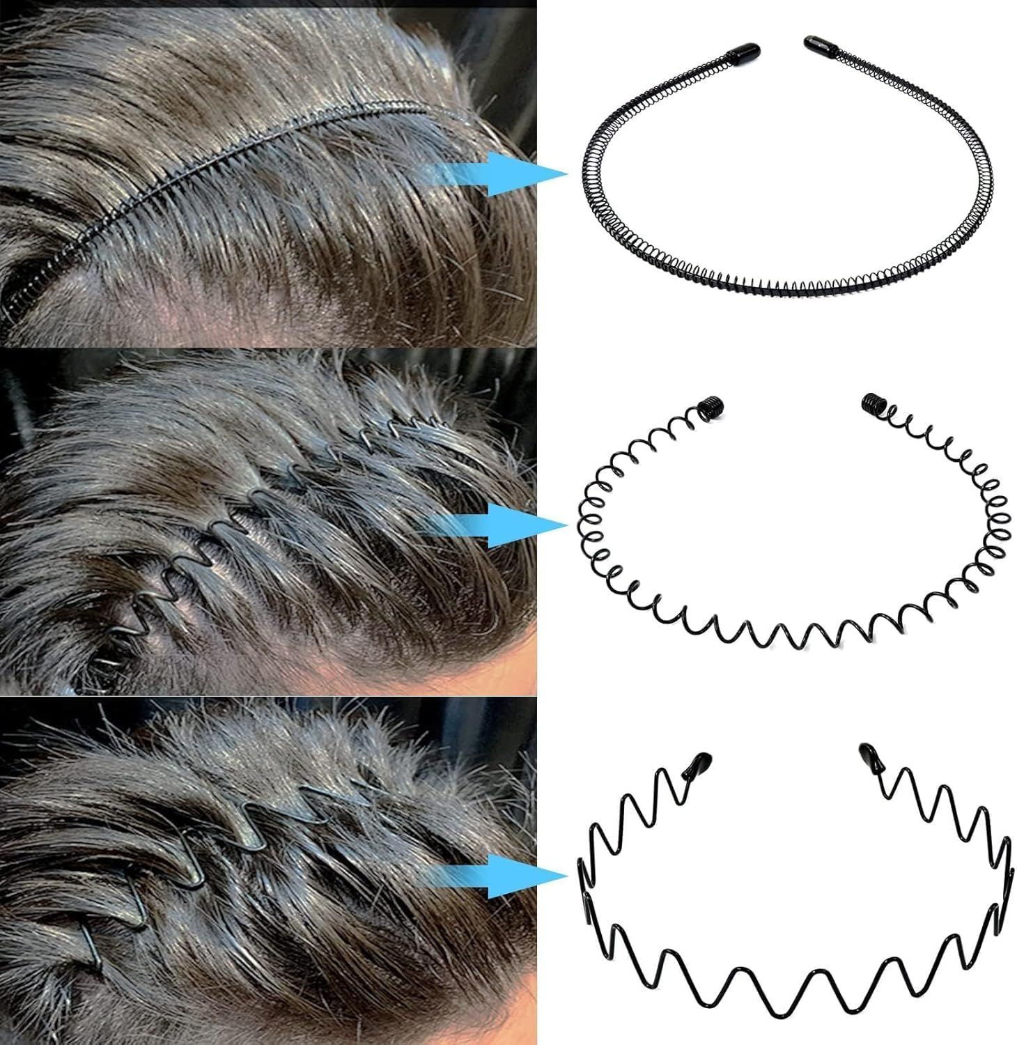 Hanyousheng 6 Pieces Metal Headband Black, Multi-Style Metal Hair Hoop, Unisex Hair Band, Hair Hoop Spring Wave Hairband, Sport Fashion Hair Band Accessories for Women and Men - Black image number 4