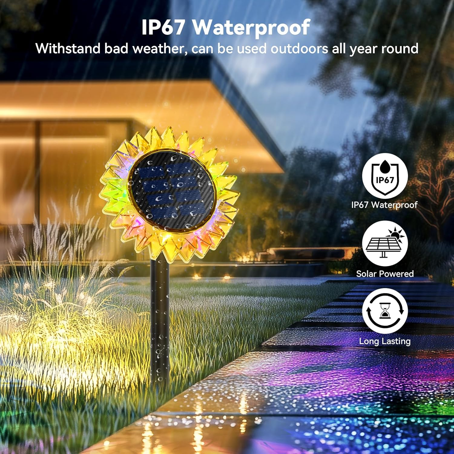 Hogni Solar Sunflower Lights Outdoor，4 Pack Autumn Garden Decorative LED Light，Upgraded Solar Panel,Sidewalk, Driveway, Lawn Lighting.（Color） image number 5