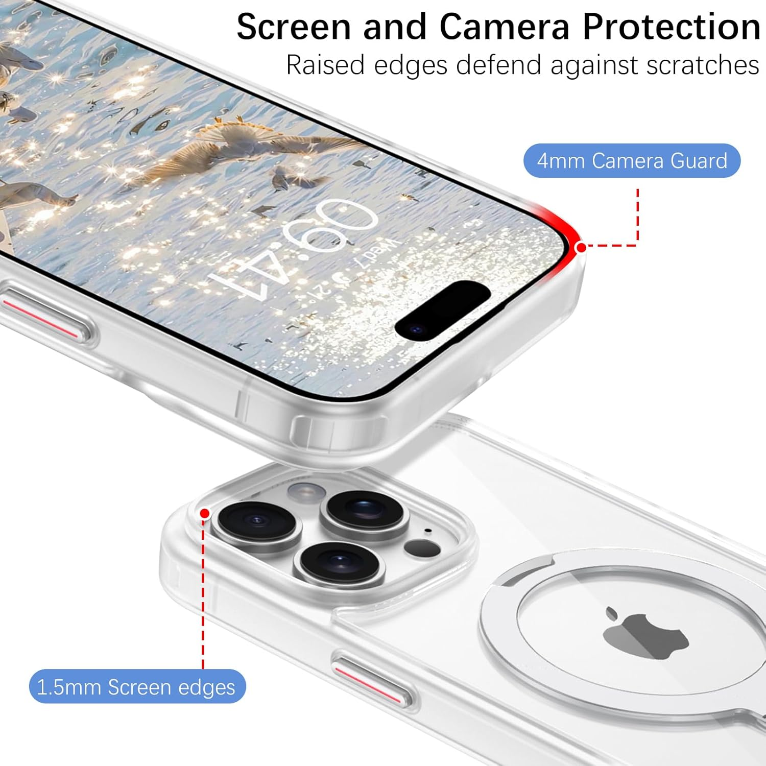 VENINGO Iphone 16 Pro Case, Compatible with Magsafe Transparent Back Case with Invisible Ring Stand Frosted Frame Shockproof Protective Slim Fit Anti-Yellowing Case for Iphone 16 Pro 6.3 Inch, Clear image number 5