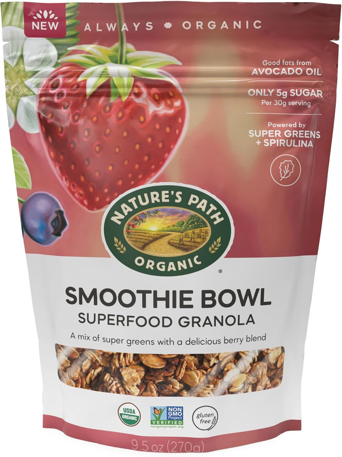 Nature'S Path Organic Superfood Smoothie Bowl Granola, 9.5 Oz (Pack of 6), Gluten Free, Non-Gmo image number 2