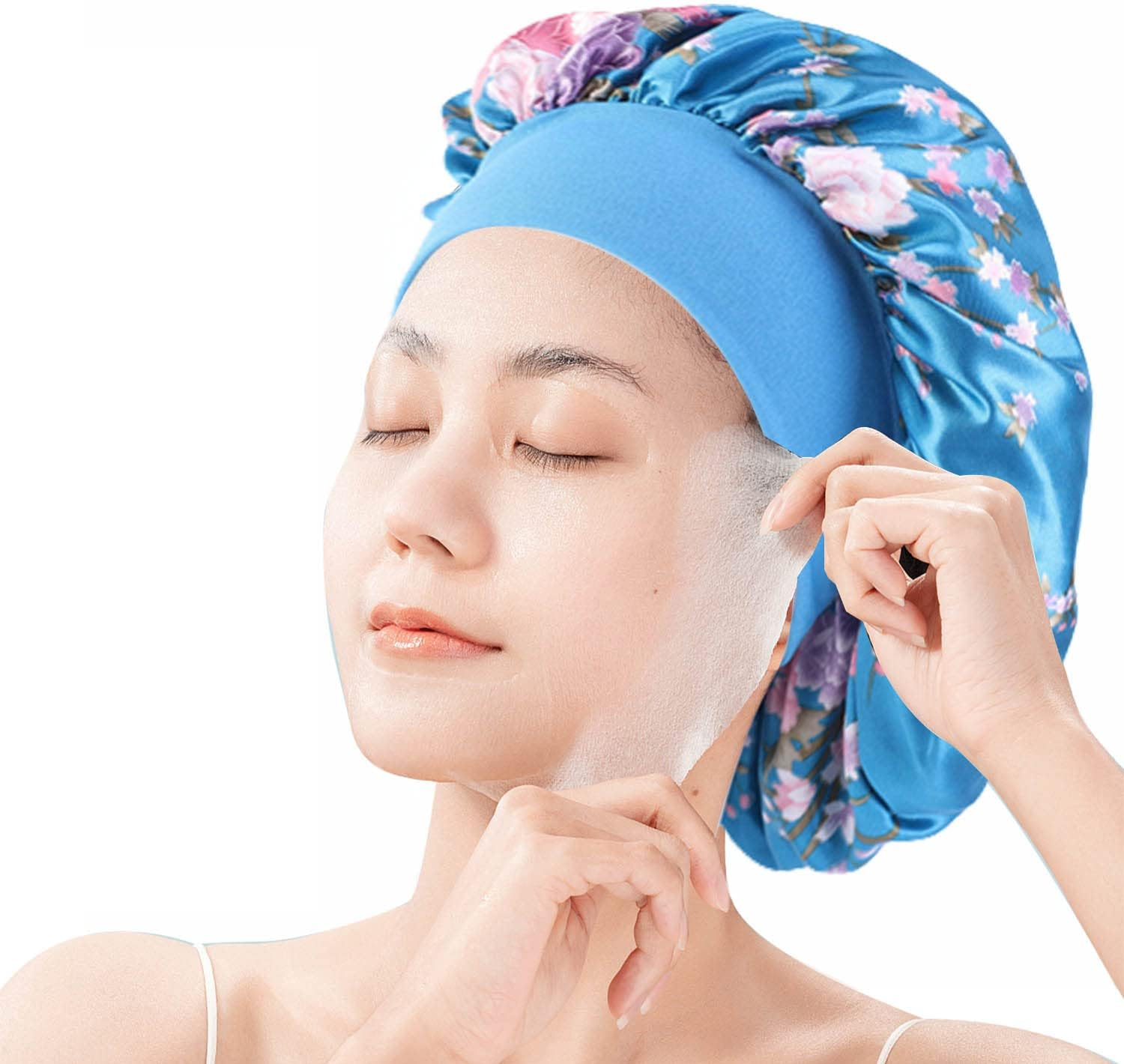 WUBAYI 3 Pcs Soft Satin Bonnet, Silk Bonnet Hair Wrap for Sleeping, Sleeping Hair Care Cap Bonnets, Night Sleeping Head Cover Sleeping Hat for Women and Girls Curly Hair image number 5