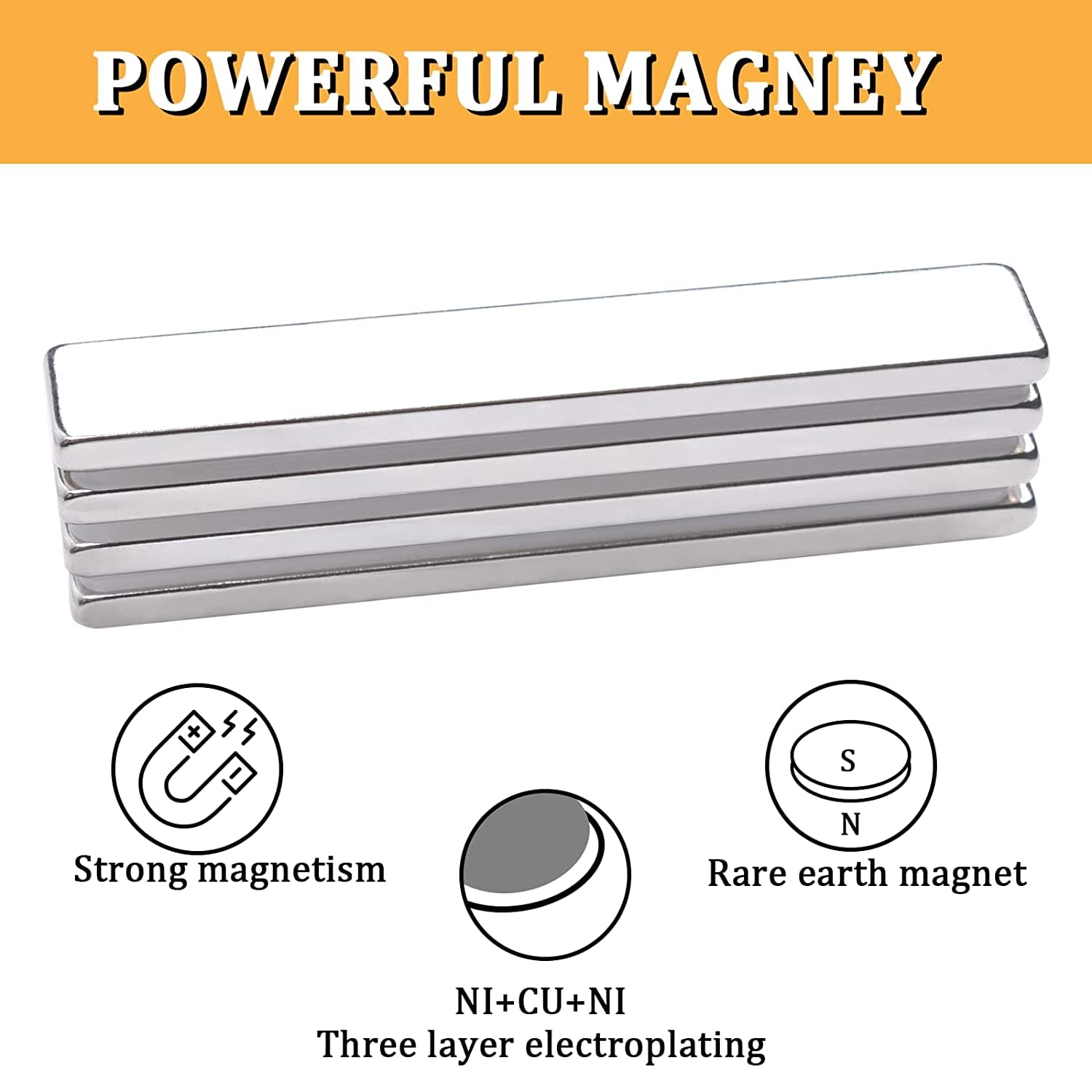 MIN CI 10 Pack Strong Neodymium Magnets Bars Heavy Duty,Rectangular Permanent Rare Earth Magnets with Adhesive Backing,For Kitchen Lockers Craft Tool Storage,50X10X3Mm image number 3