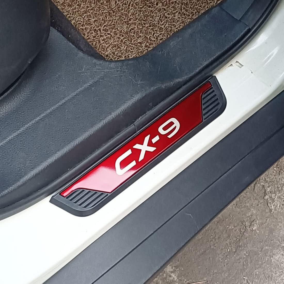 FEOYDS Stainless Door Sill Protector Kick Plate Entry Guard Kit for Mazda CX-9 2017-2023 Interior Accessory (Red) image number 6