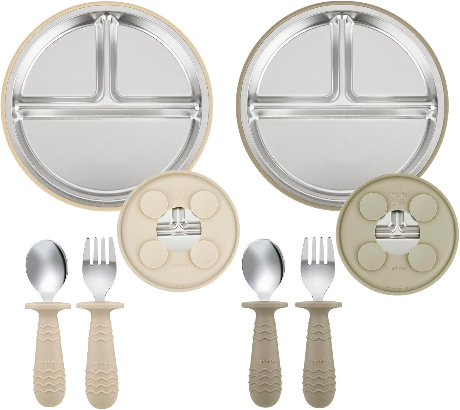 Pandaear 2 Pack Stainless Steel Baby Suction Plates & 2 Pack Spoons and Forks Set, Toddler Utensils Baby Feeding Set, Divided Plates for Baby Led Weaning Supplies, Bpa-Free image number 3