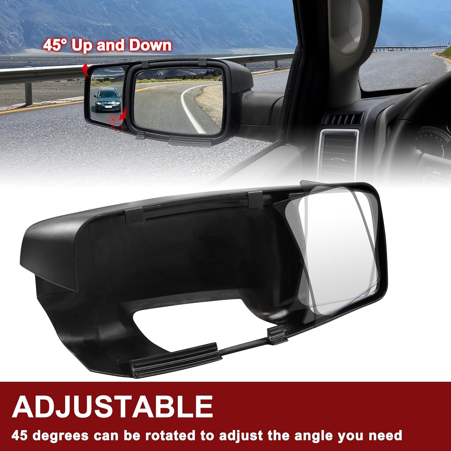 KEWISAUTO Clip on Mirror Extension for Ram 1500, Snap & Zap Towing Side Mirror Extensions Towing Clip on Exterior Rearview Mirror Extend Cover for 2009-2017 Dodge Ram 1500 2500 3500 Accessories image number 1