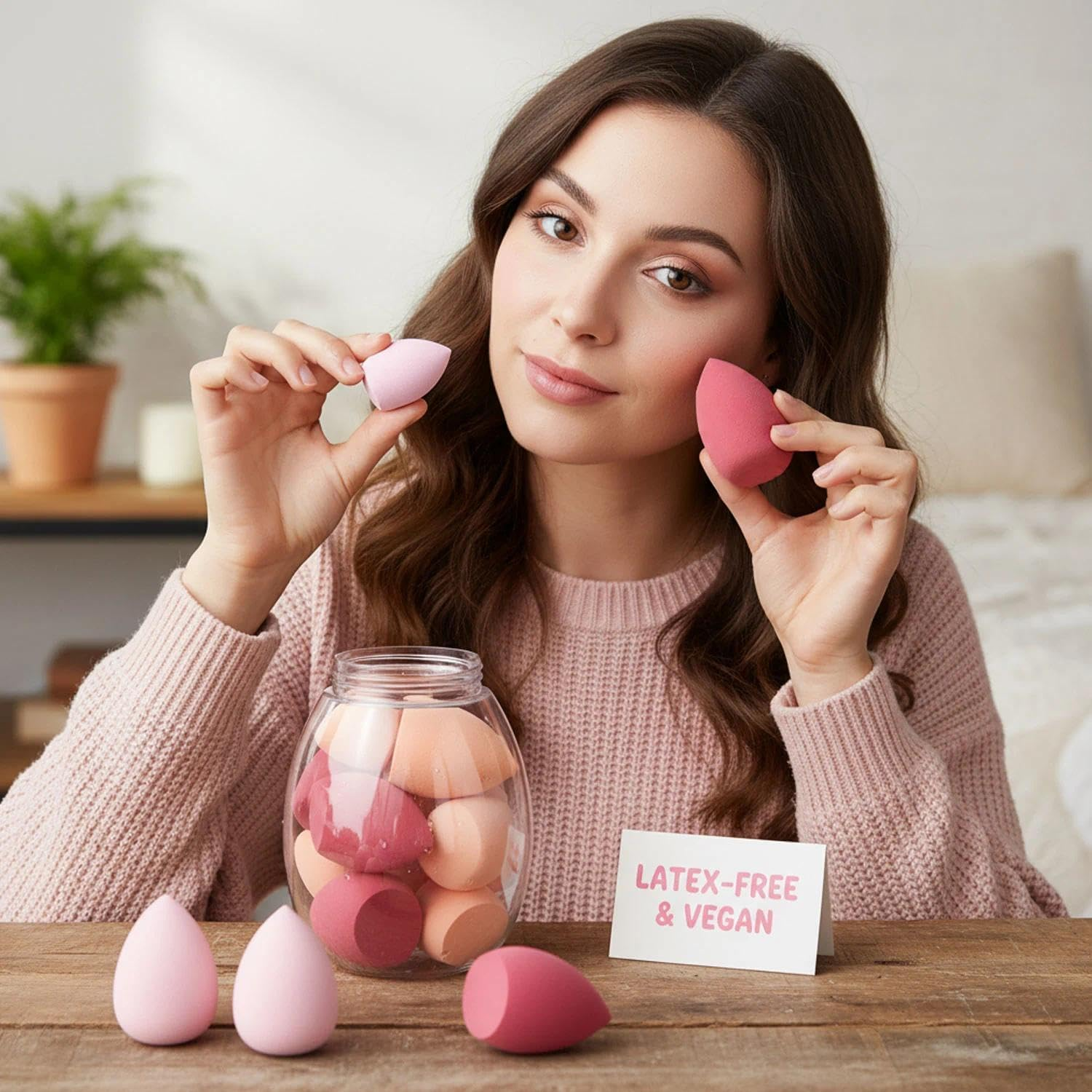 Unron Makeup Sponge Set Blender Sponges 7 Pcs for Liquid, Cream, and Powder, Multi-Colored with 1 Mini Makeup Sponge Pink image number 3