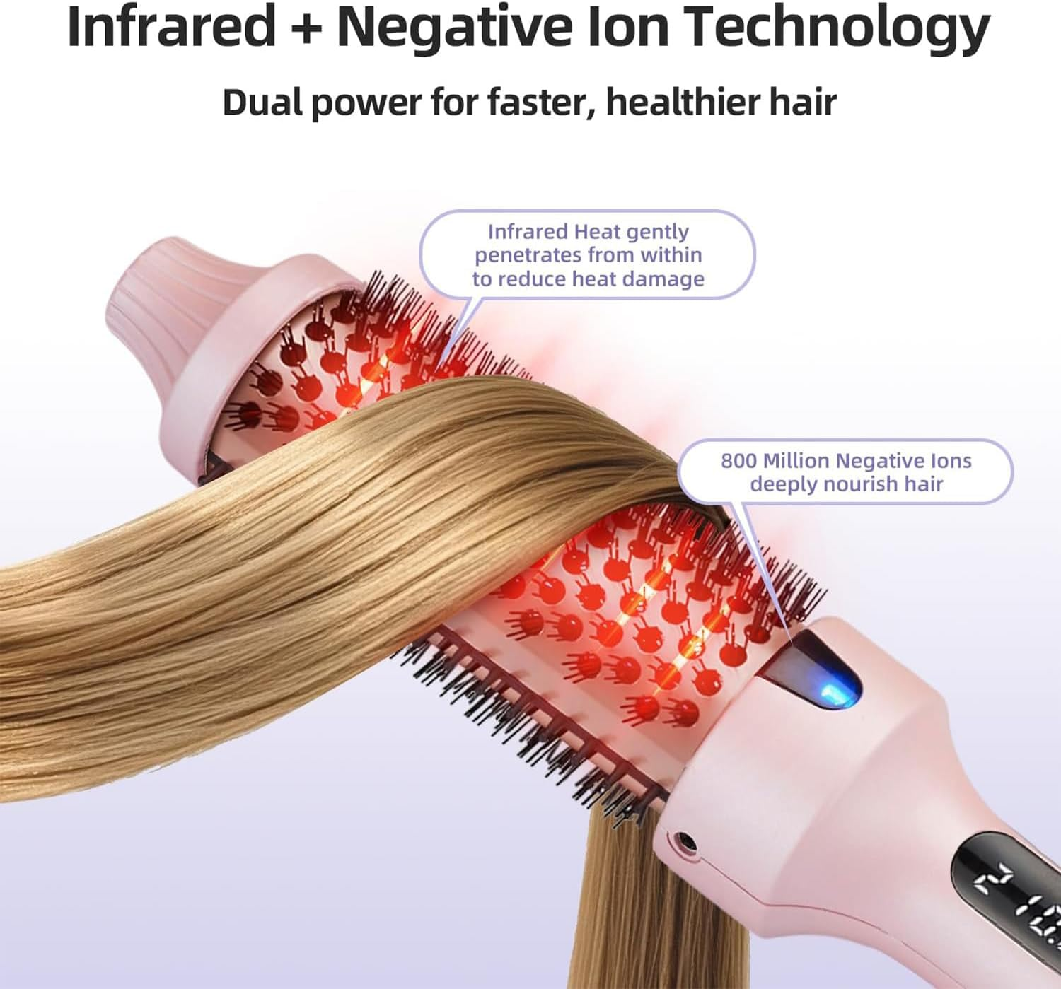 Infrared Heated round Brush 1.5Inch Ionic Thermal Hair Curler Combs for Dry Hair Curling Volumizing LED Display Smooth Styling Ceramic Brush image number 6