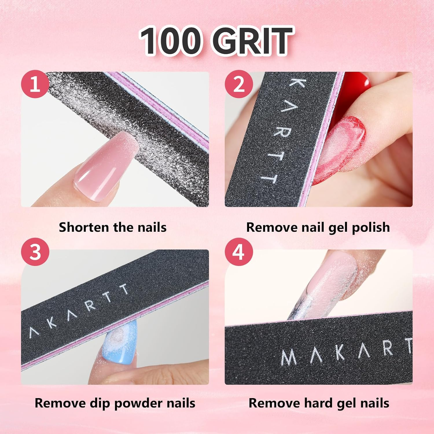 MAKARTT Nail Files 100 180 Grit for Poly Nail Extension Gel Acrylic Nails Files Double Sided Black Washable 10 Nail File Set Manicure Tools F-01 - 120/240 Grit Nail File image number 7