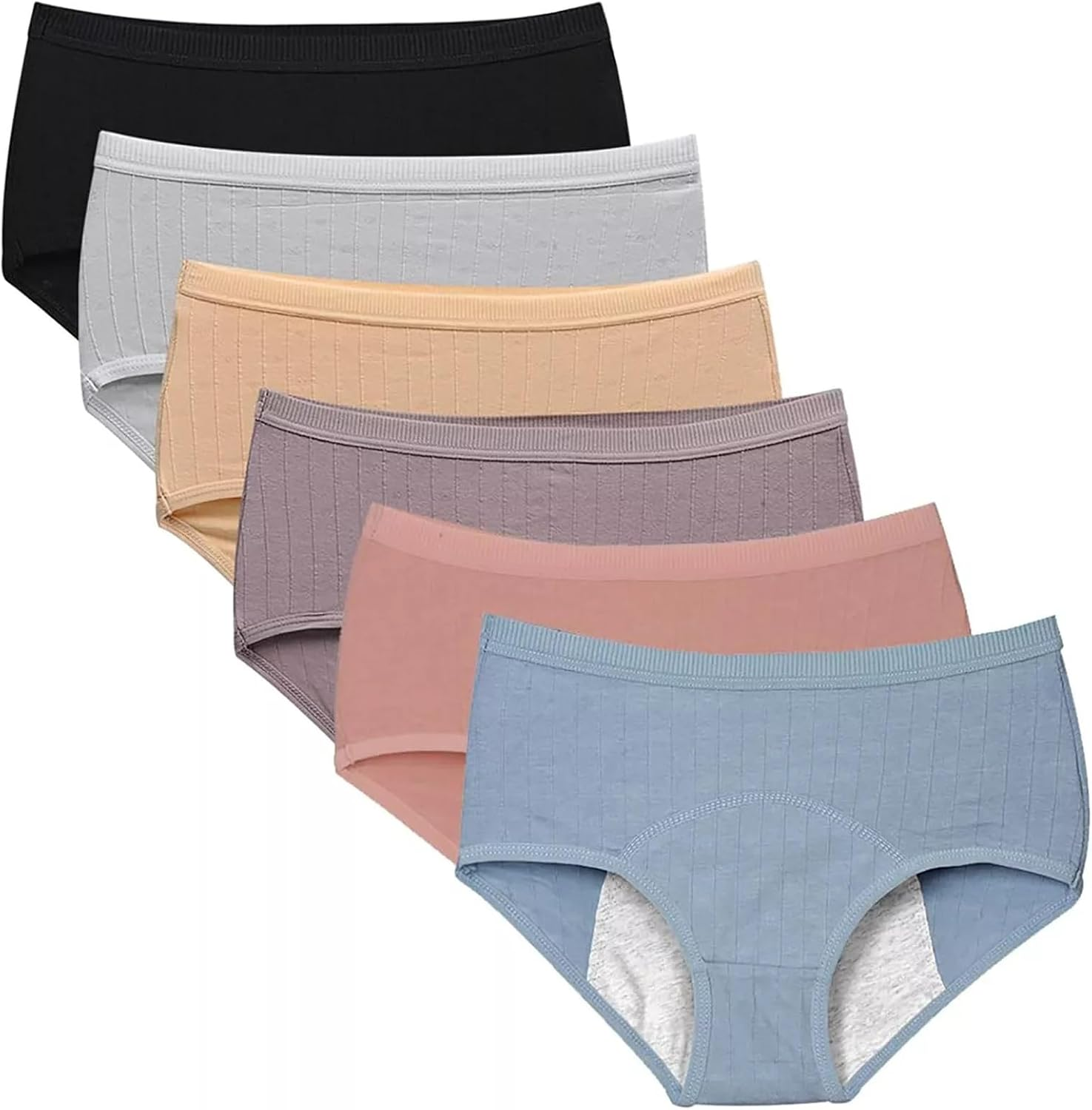 6-Pack Women'S Mid-Waist Leakproof Menstrual Briefs Cotton Underwear Postpartum Panties image number 1