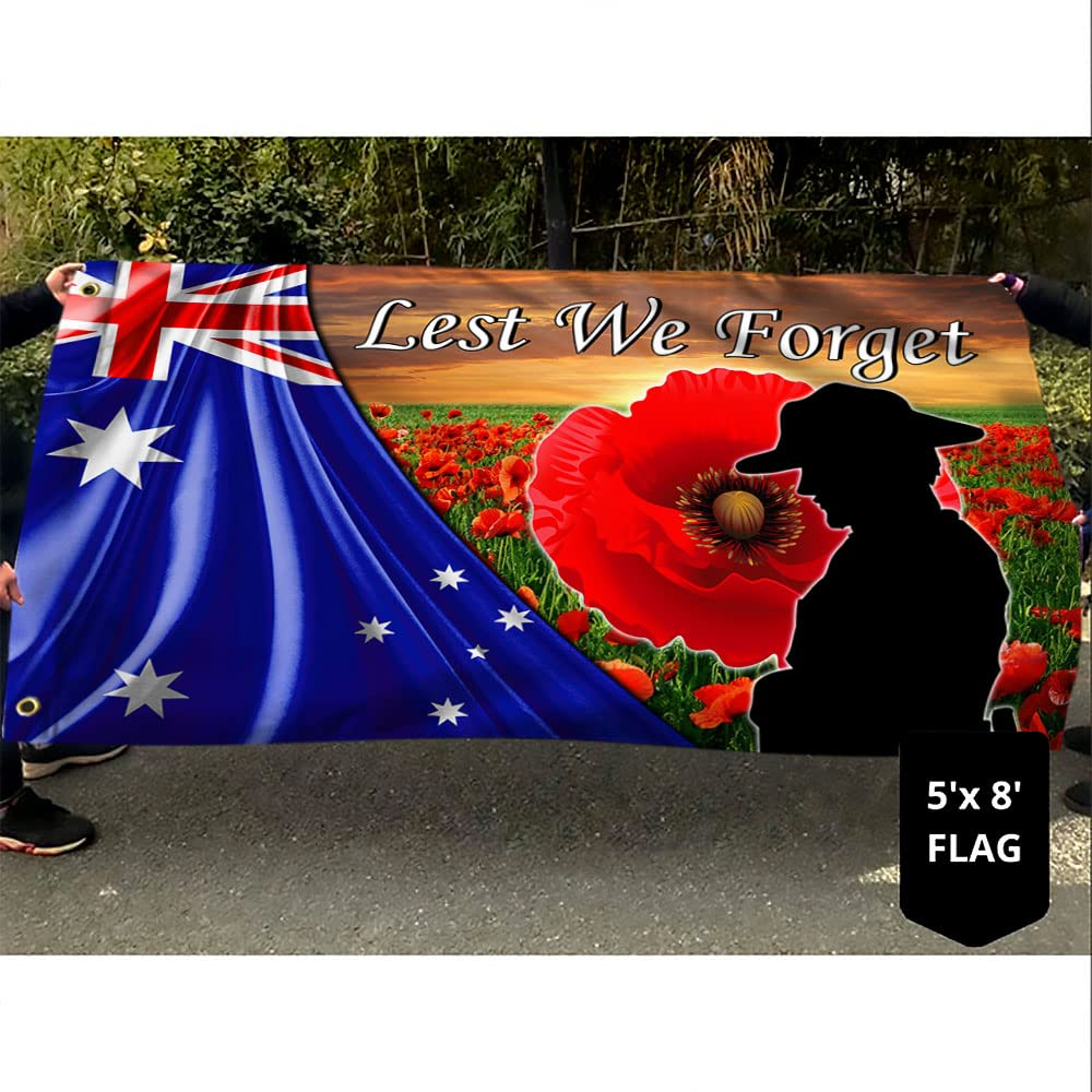 Australian Veteran Anzac Day Flag - Lest We Forget Poppy Flower Double Sided Grommet Flag for Memorial Day - Outdoor Decor
