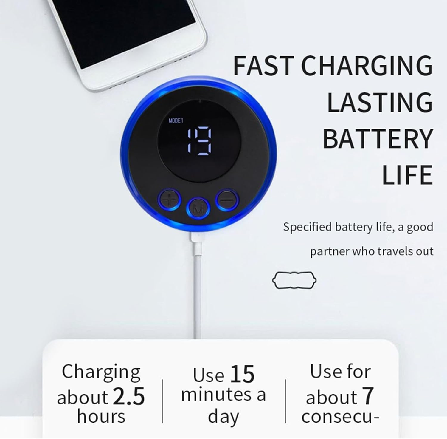 EMS Facial Device &ndash; White Portable Microcurrent Beauty Instrument, Frequency 1-100Hz 8 Modes | Face Eyes Neck Lifting, Skin Tightening, Rejuvenation, Home Spa, Travel Self Care Accessory image number 2