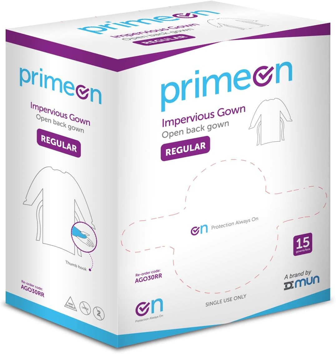 Primeon Impervious Medical Gown with Thumb Loops, Regular, Pack of 15 image number 5