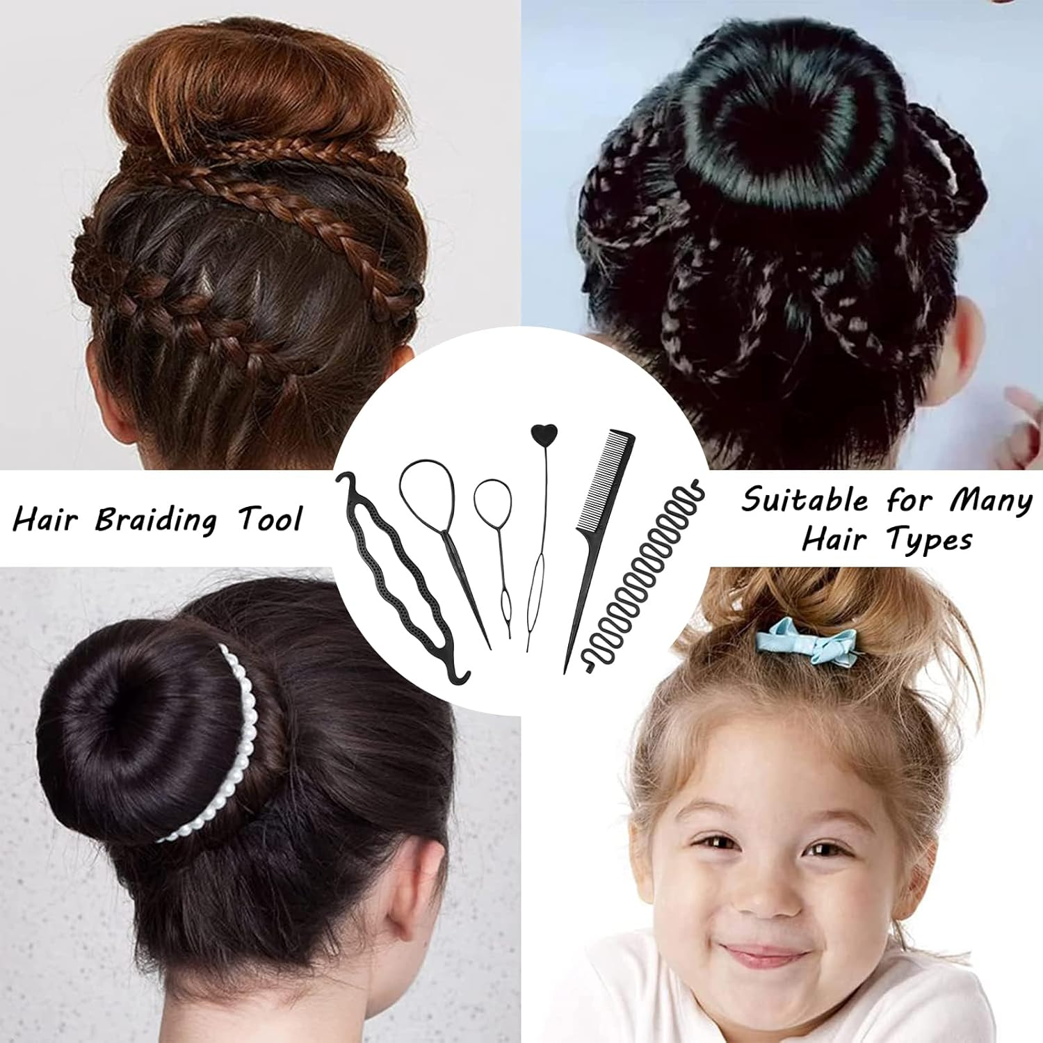 6 Pieces Hair Styling, Topsy Tail for Hair, Hair Braiding Tool, Hair Styling Accessories, Hair Styler, Hair Styling Accessory Set, Bun Maker image number 3