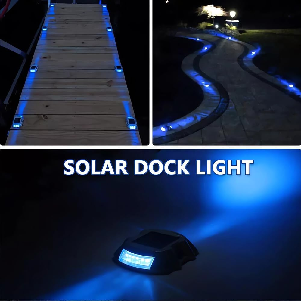 Solar Driveway Lights,12Leds Outdoor Road Step Dock Light,Wireless Deck Lights for Path Garden Walkway,Sidewalk,Steps,Yard,Safety Marker(Blue and Green) (Blue, 2 Pack) image number 4