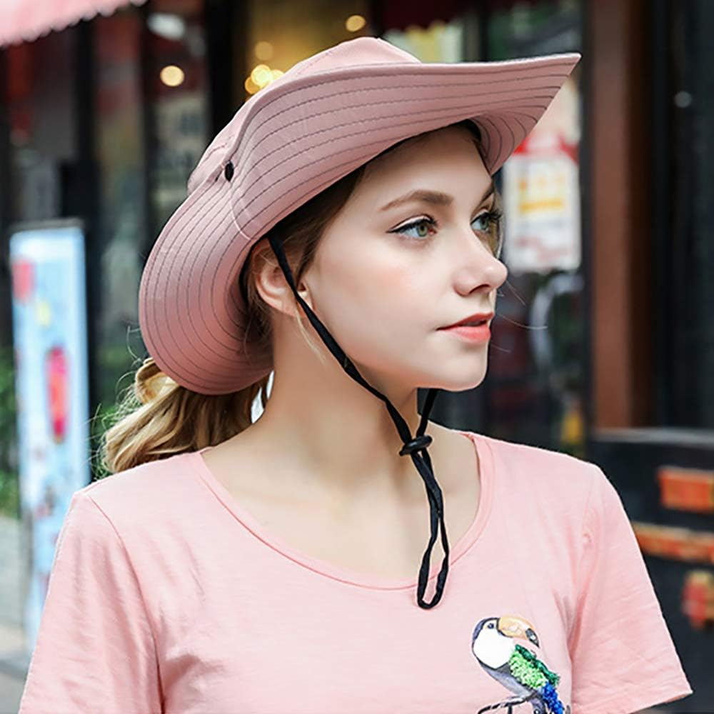 Peicees Women Ponytail Sun Hat, UPF 50+ UV Protection Summer Cap Adjustable Bucket Hat Wide Brim Adventure Cowboy Hat Waterproof Foldable Bonnie Hat, Hiking Beach Fishing Safari Hat for Women - X_Light Pink/Watermelon Red image number 4