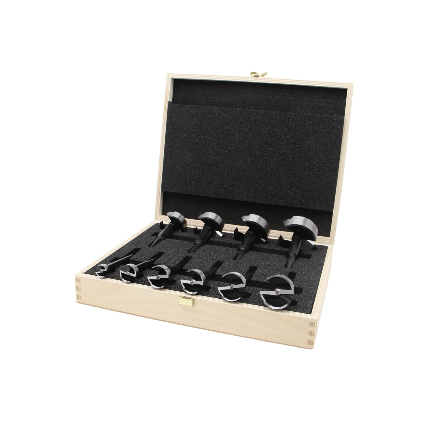 Black Shark Pro Forstner Drill Bit Set 10 Pieces Diameter 15-20-25-26-30-35-40-45-50-55 Mm Length 90 Mm in Wooden Case