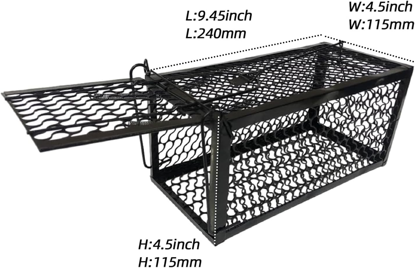 Animal Live Cage Trap Humane Rat Trap Live Mouse Traps Reusable Metal Cage Trap to Catch Rodent,Mice,Squirrel,Weasel,Hamster,Chipmunk for Indoor or Outdoor Size 9.45"X4.5" X4.5" (1 Pcs) image number 2
