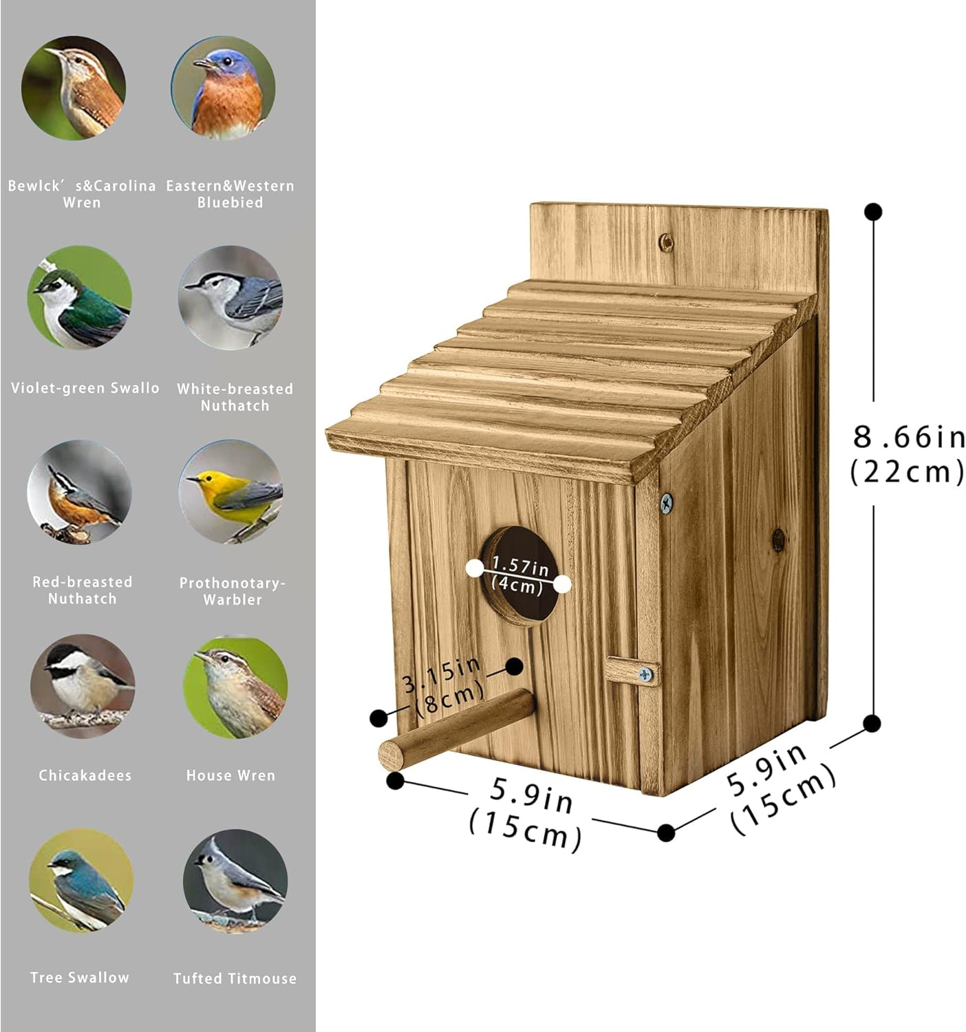 QYINXIU Bird Houses, Wood Bird House for outside with Pole for Finch, Bluebird, Cardinals, Hanging Birdhouse Garden Country Cottages Bird Box House image number 4