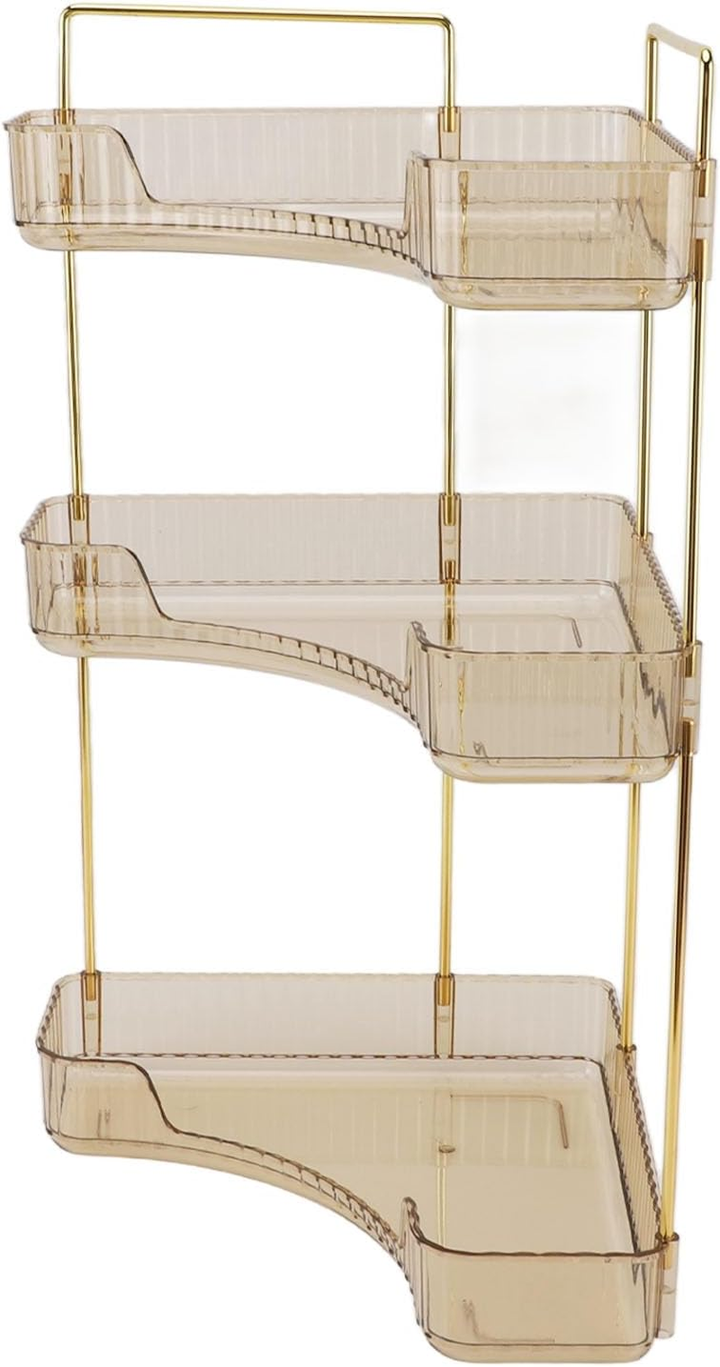 Cryfokt 3 Tier Makeup Shelf Organizer Beautiful Color Coordination Cosmetics Storage Box for Luxury Home Kitchen Bathroom (Amber) image number 5